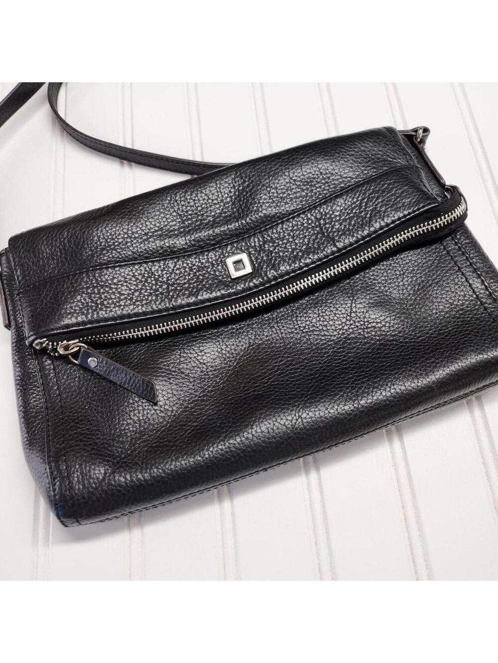 Black Leather Crossbody Bag with Multiple Compartments and Silver Hardware Lodis